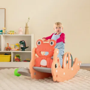 3-in-1 Kids Slide Rocking Horse Set Convertible Toddler Slide with Basketball Hoop-Pink