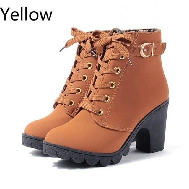 High Quality PU Leather Solid Lace-up Ladies shoes