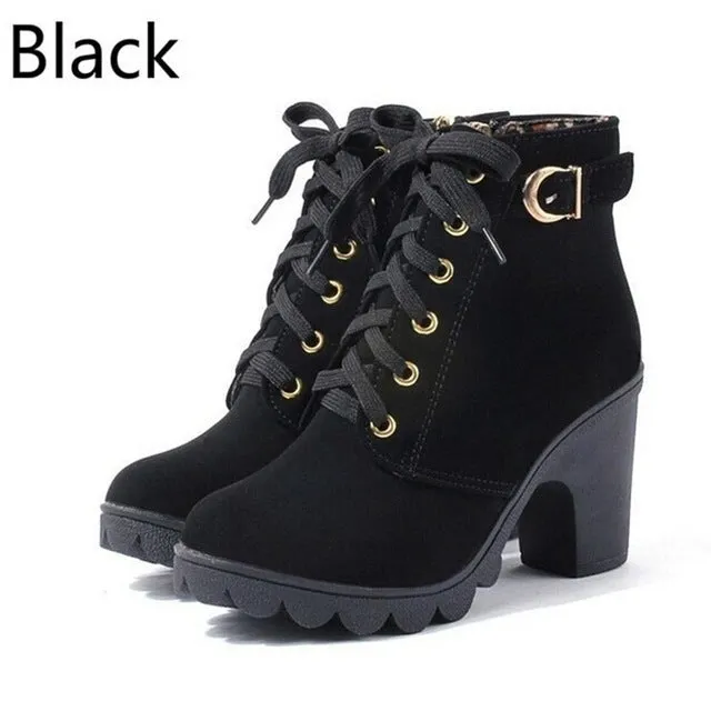 High Quality PU Leather Solid Lace-up Ladies shoes