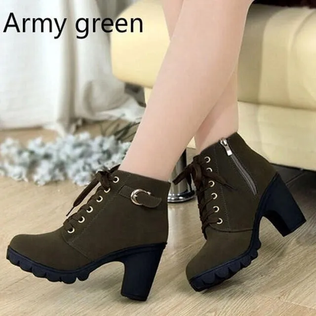 High Quality PU Leather Solid Lace-up Ladies shoes