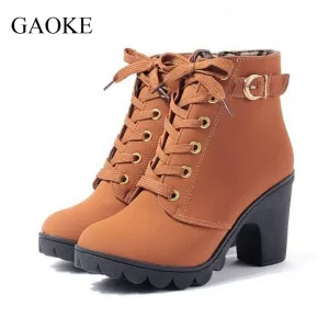 High Quality PU Leather Solid Lace-up Ladies shoes