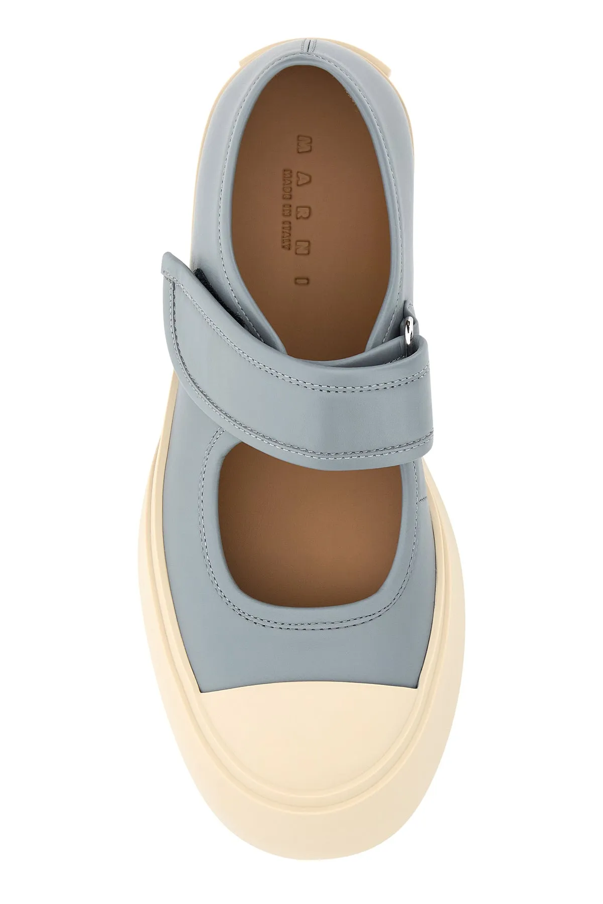 Powder blue leather Mary Jane sneakers