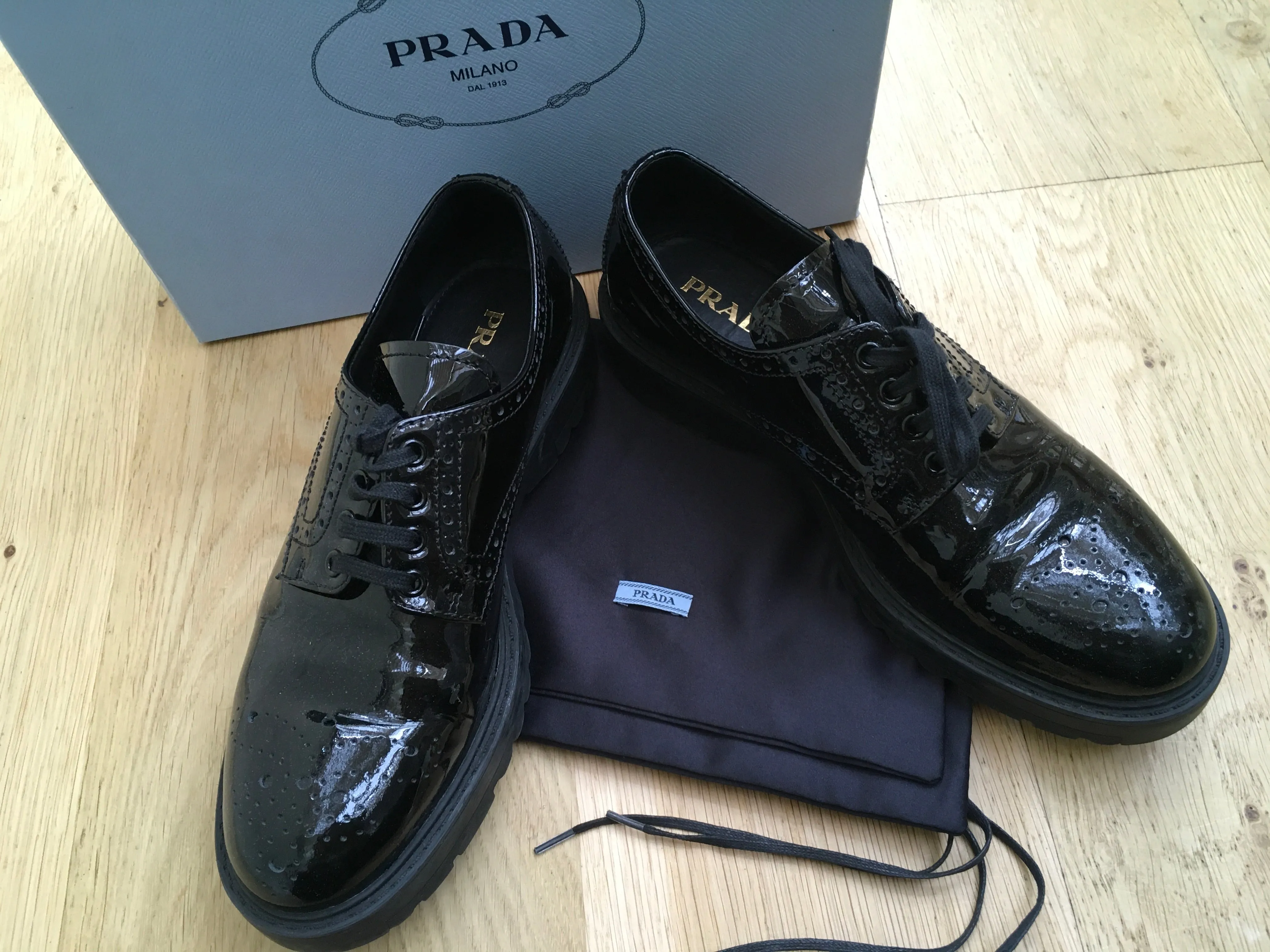 PRADA Brogue Patent Leather Oxfords Shoes 38 UK 5 US 8 ladies