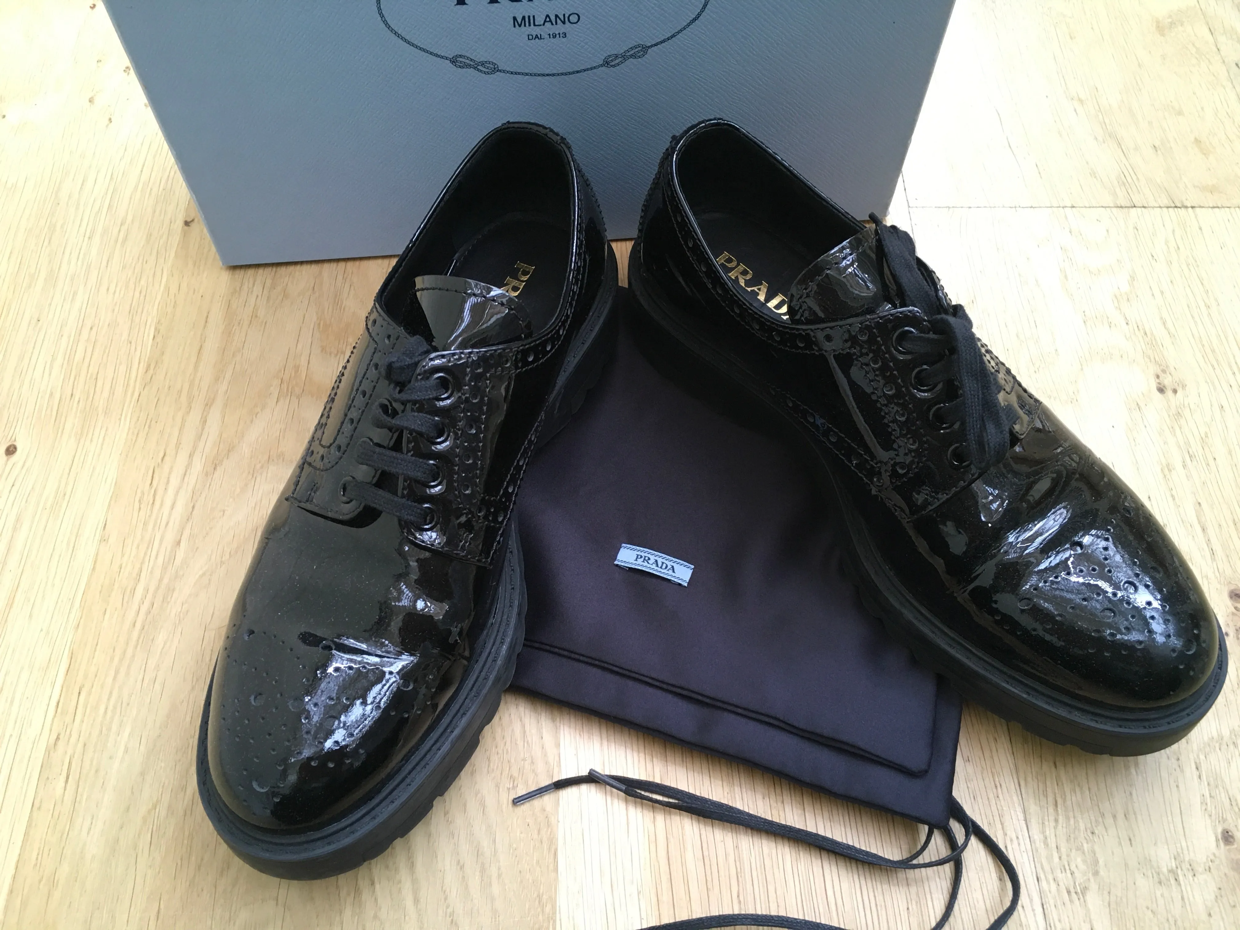 PRADA Brogue Patent Leather Oxfords Shoes 38 UK 5 US 8 ladies
