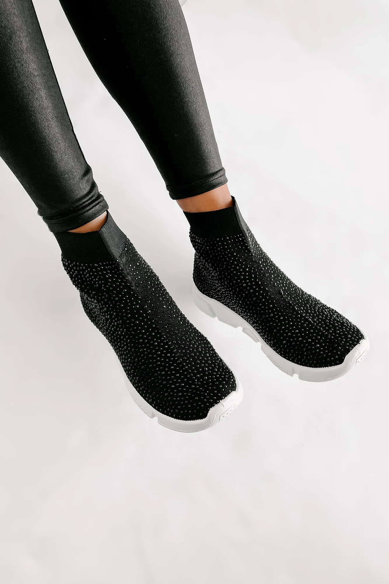 Real MVP Rhinestone Embellished Sock Knit Sneakers (Black)