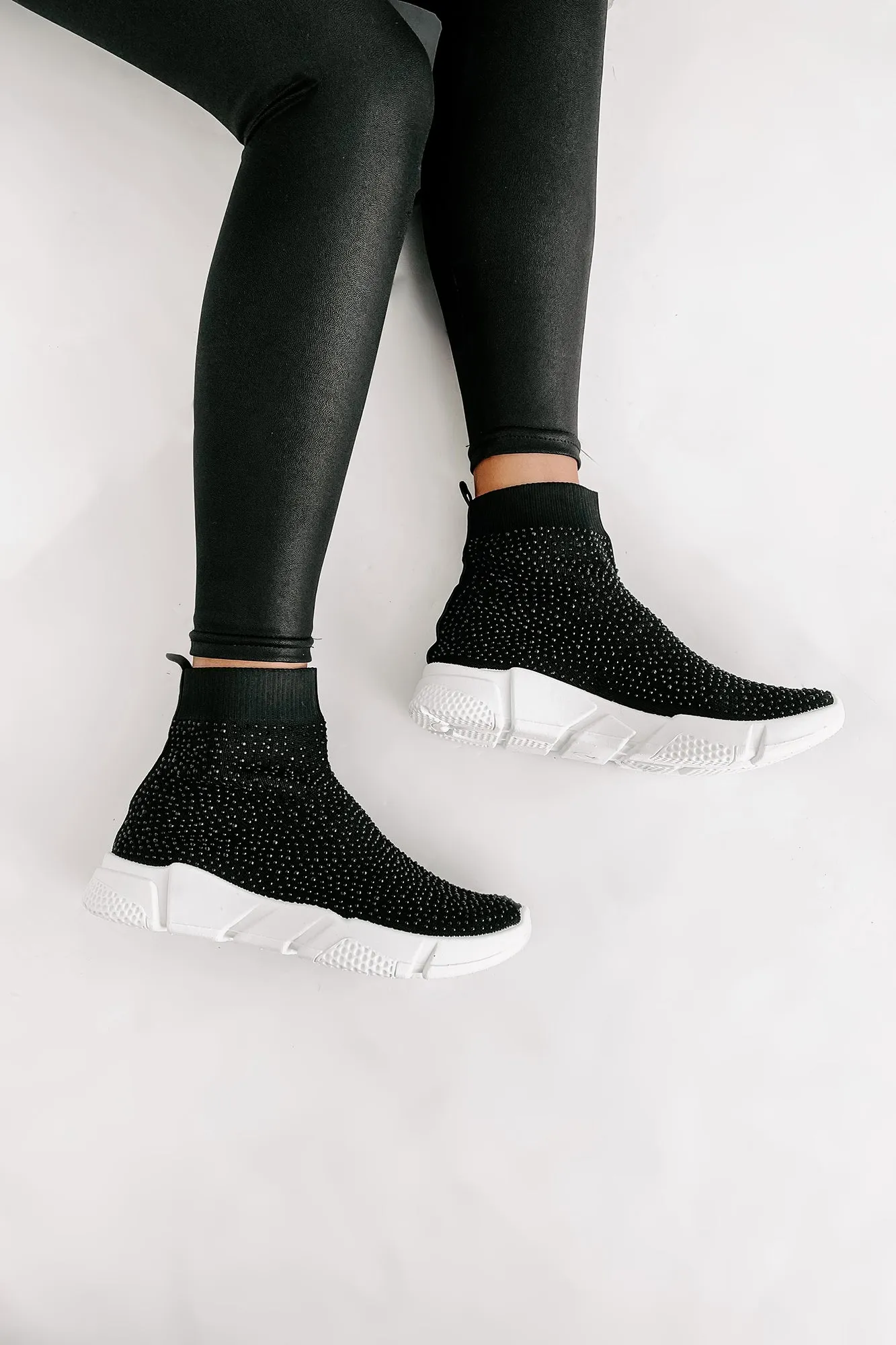 Real MVP Rhinestone Embellished Sock Knit Sneakers (Black)