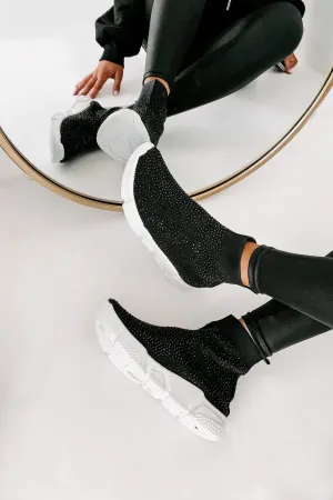 Real MVP Rhinestone Embellished Sock Knit Sneakers (Black)