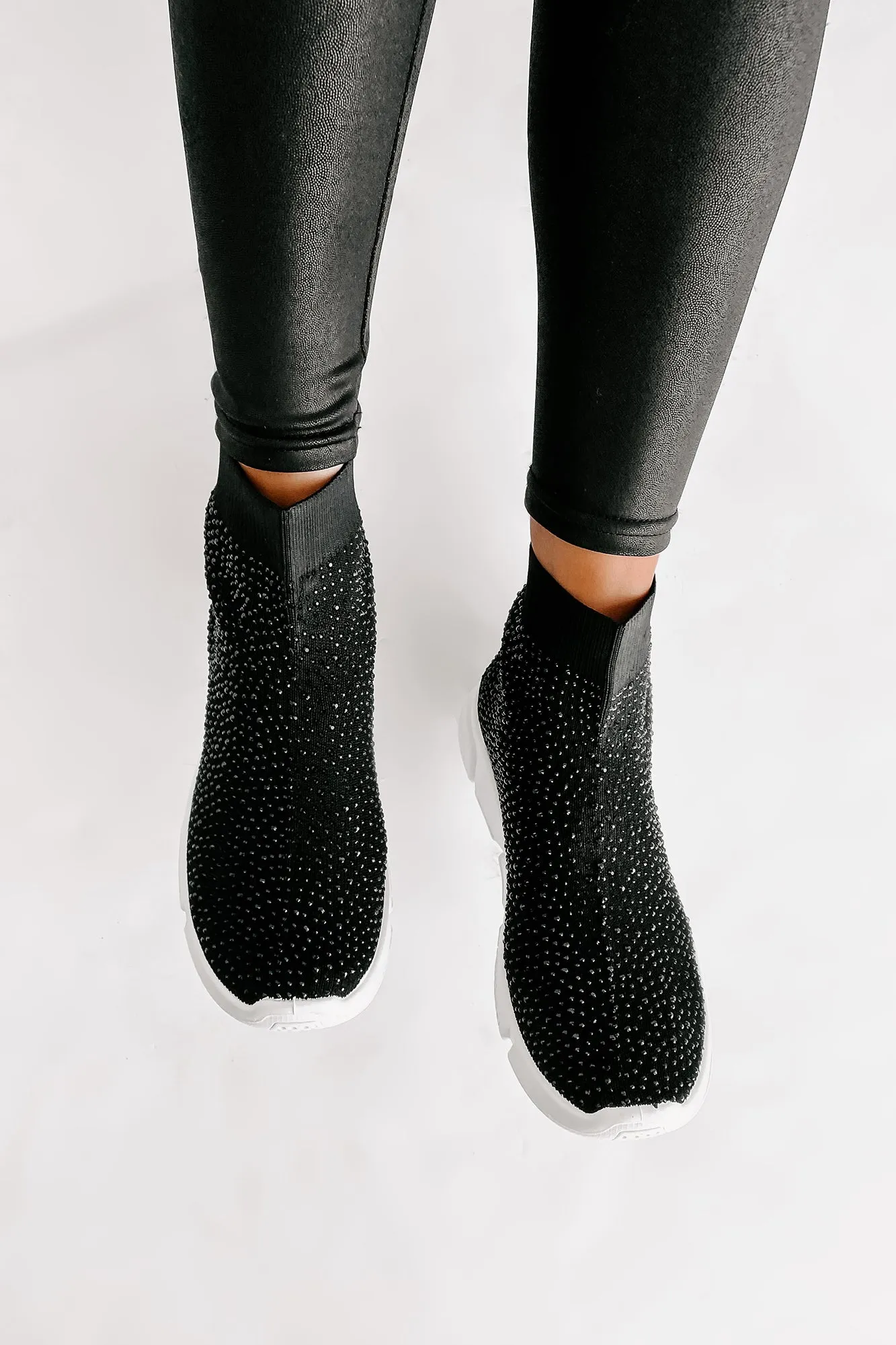 Real MVP Rhinestone Embellished Sock Knit Sneakers (Black)