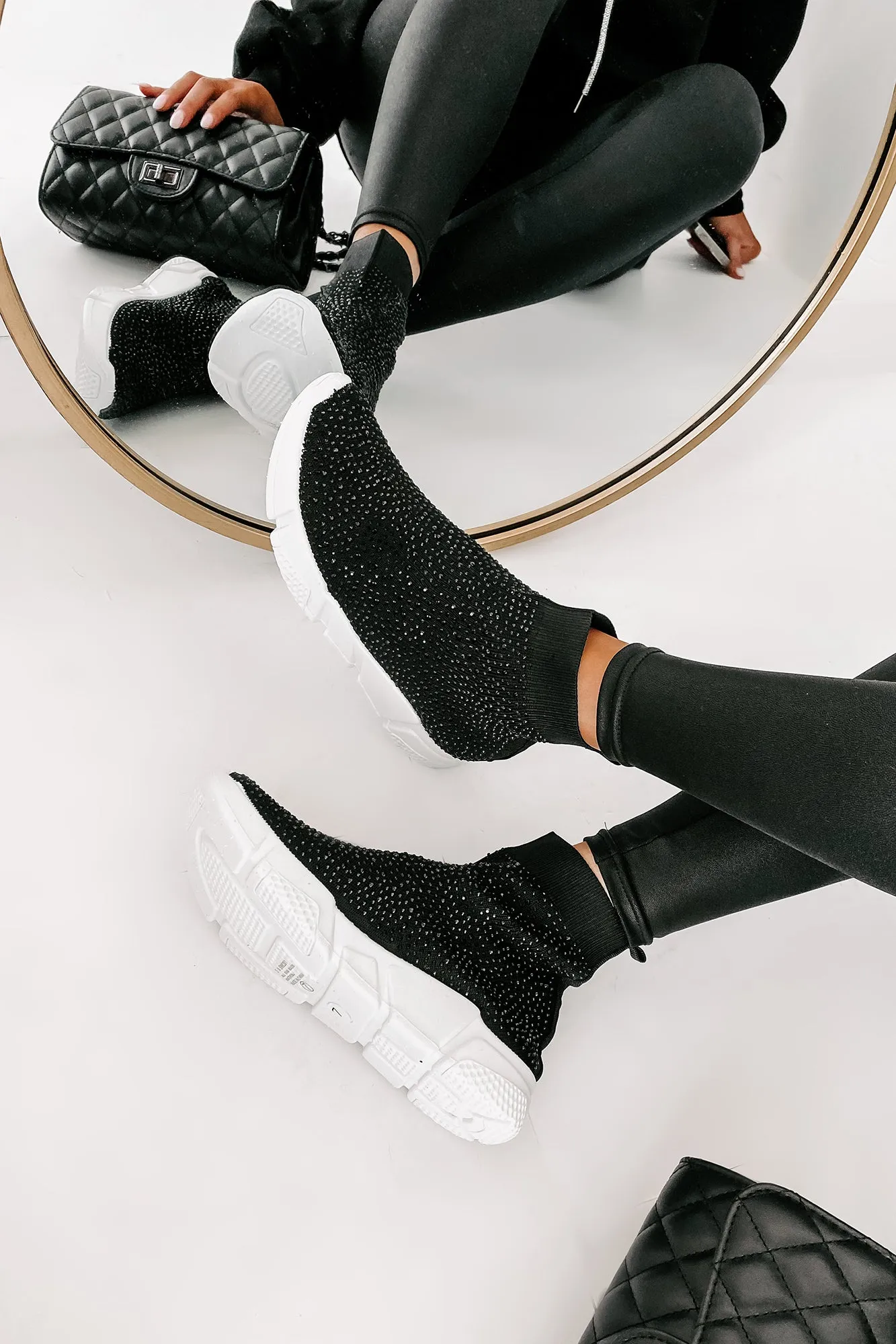 Real MVP Rhinestone Embellished Sock Knit Sneakers (Black)