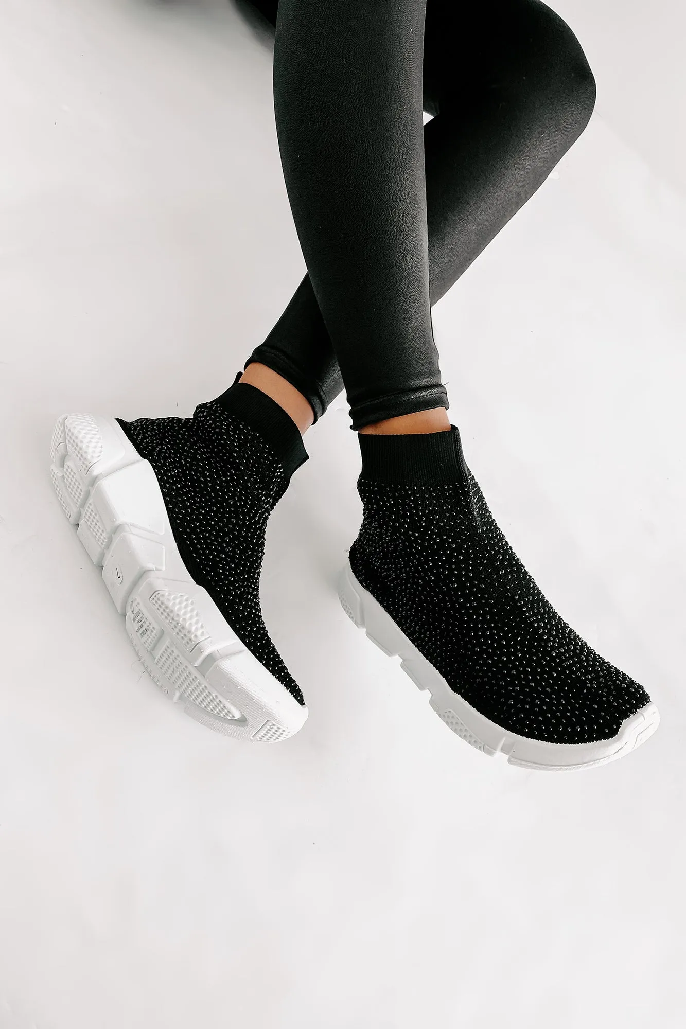 Real MVP Rhinestone Embellished Sock Knit Sneakers (Black)