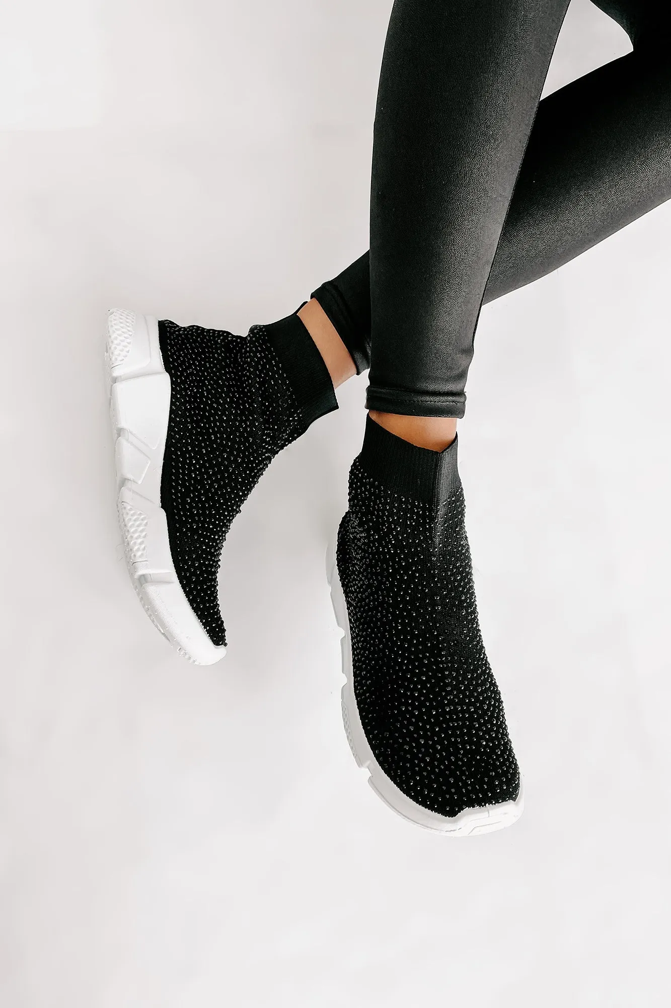 Real MVP Rhinestone Embellished Sock Knit Sneakers (Black)