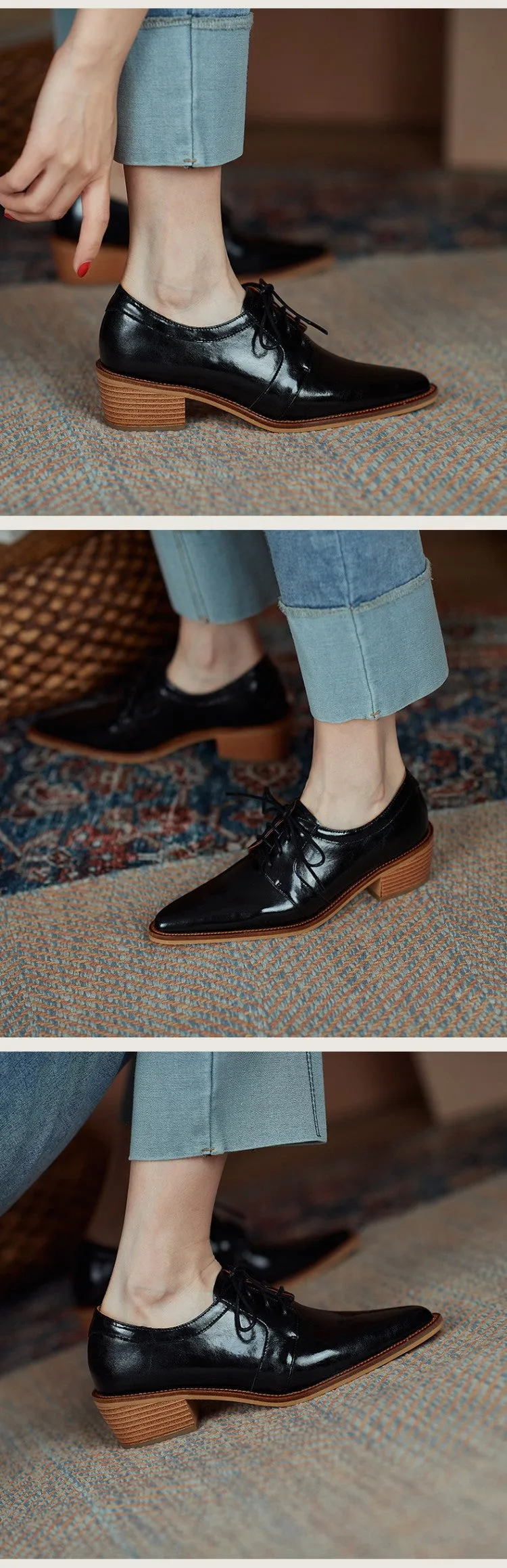 Split Leather Pointed Toe Oxfords