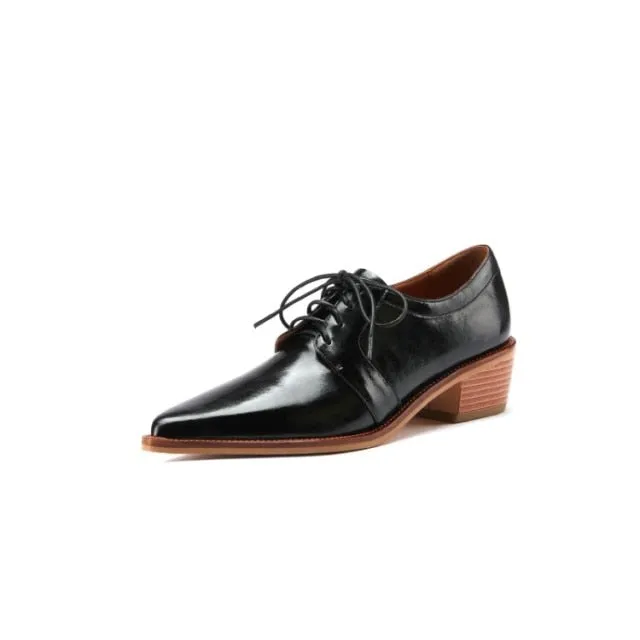 Split Leather Pointed Toe Oxfords