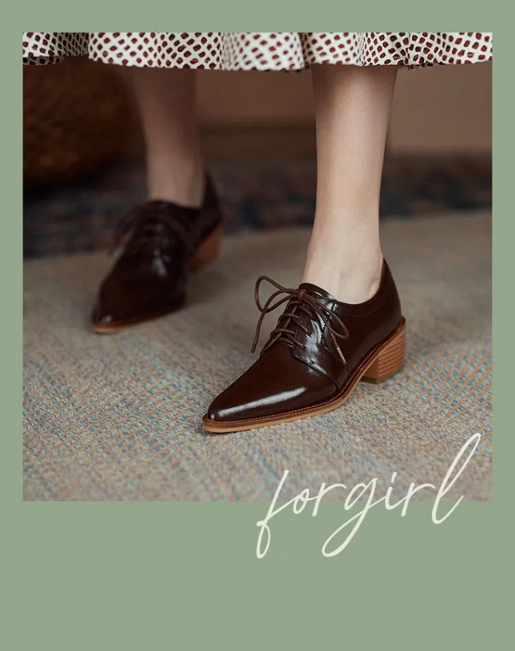Split Leather Pointed Toe Oxfords