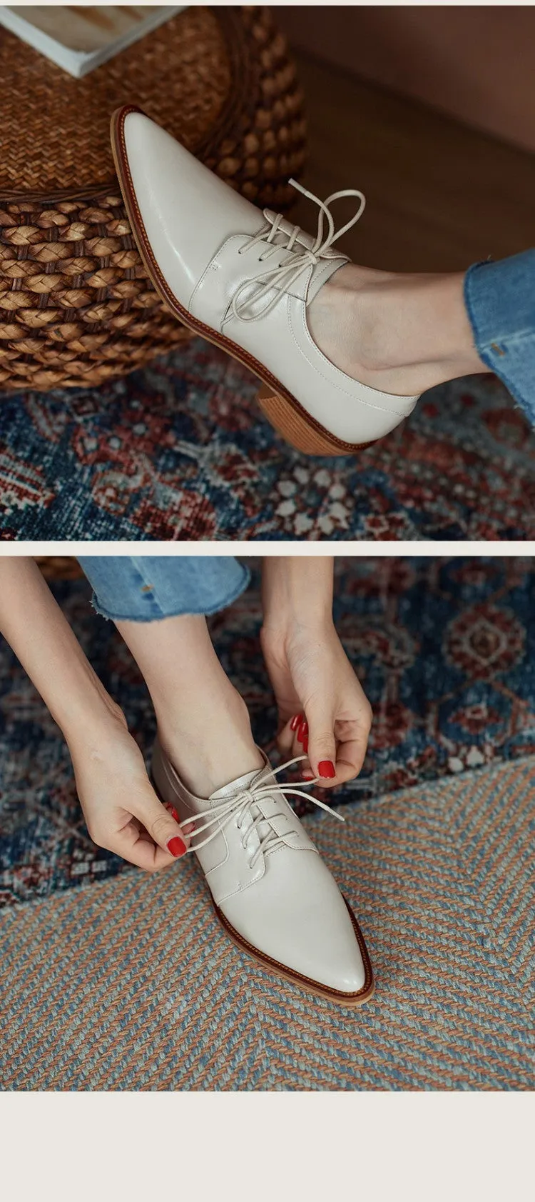 Split Leather Pointed Toe Oxfords