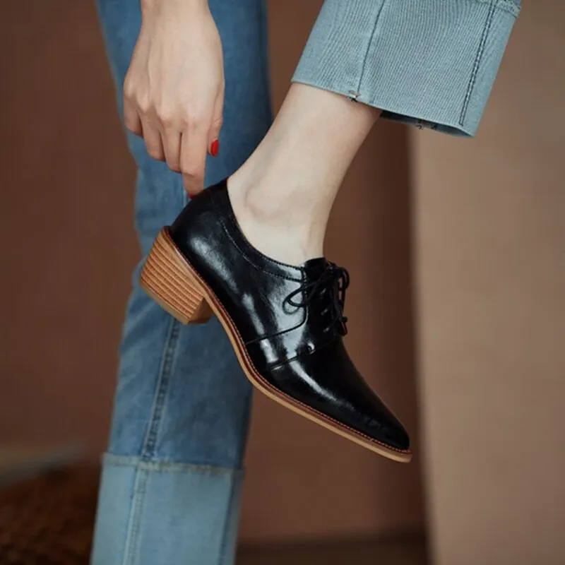 Split Leather Pointed Toe Oxfords