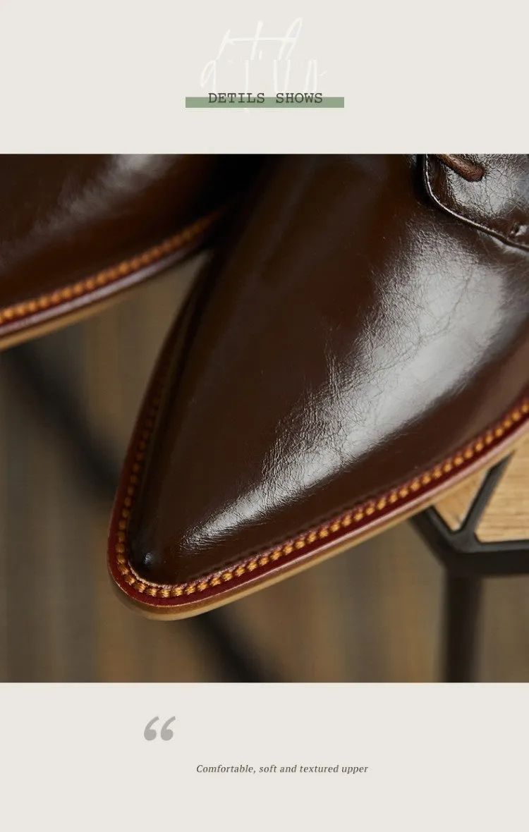 Split Leather Pointed Toe Oxfords