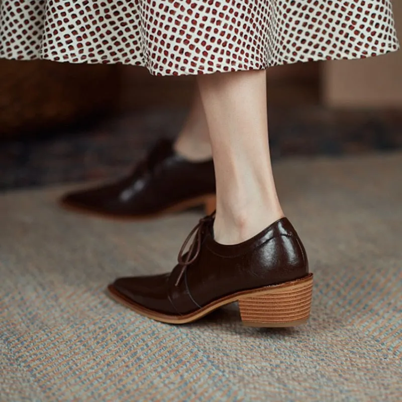 Split Leather Pointed Toe Oxfords