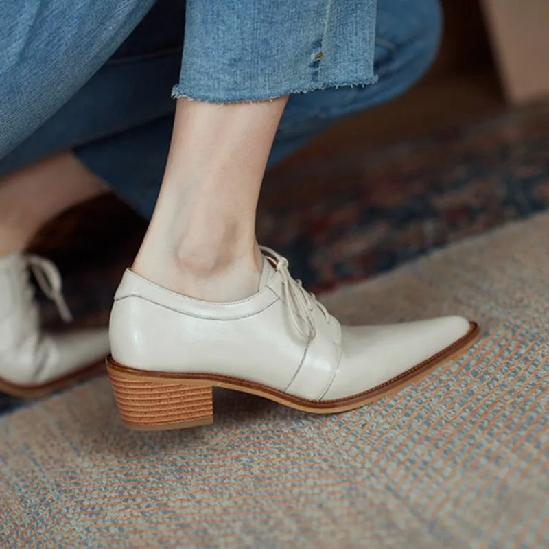 Split Leather Pointed Toe Oxfords