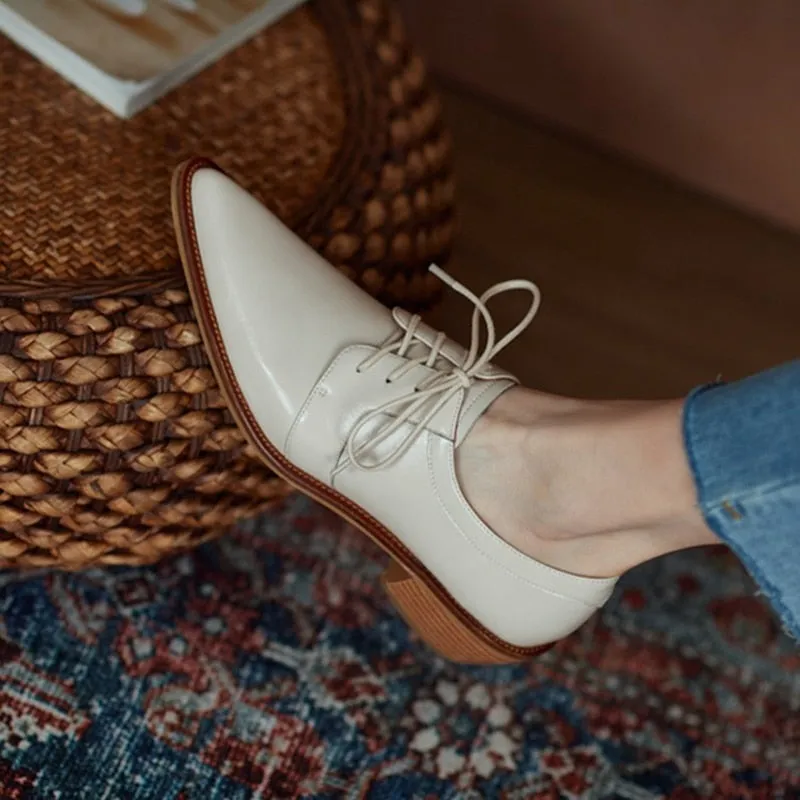 Split Leather Pointed Toe Oxfords
