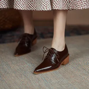 Split Leather Pointed Toe Oxfords