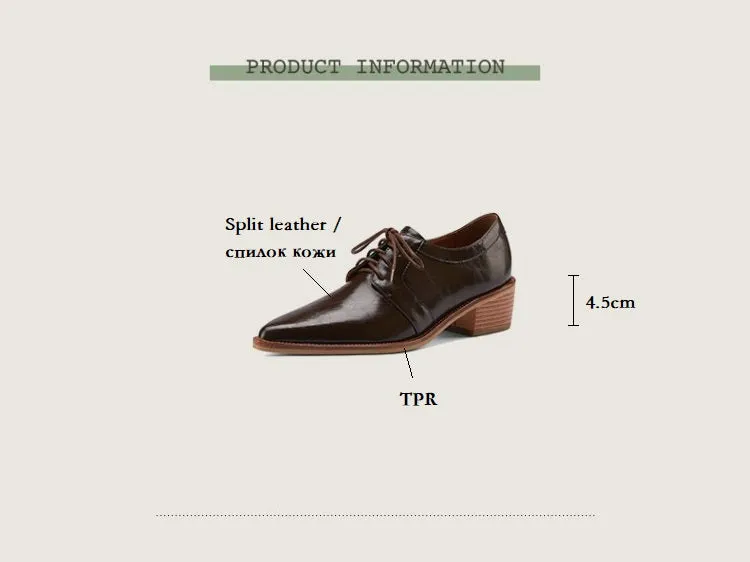 Split Leather Pointed Toe Oxfords
