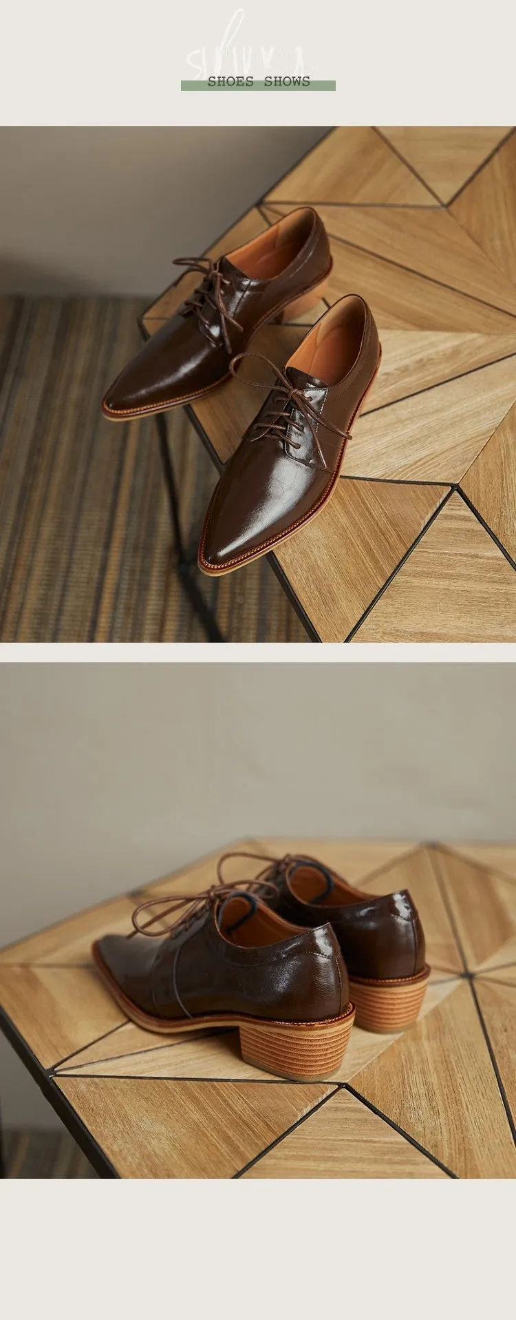 Split Leather Pointed Toe Oxfords