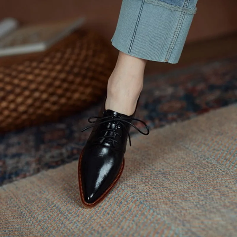 Split Leather Pointed Toe Oxfords