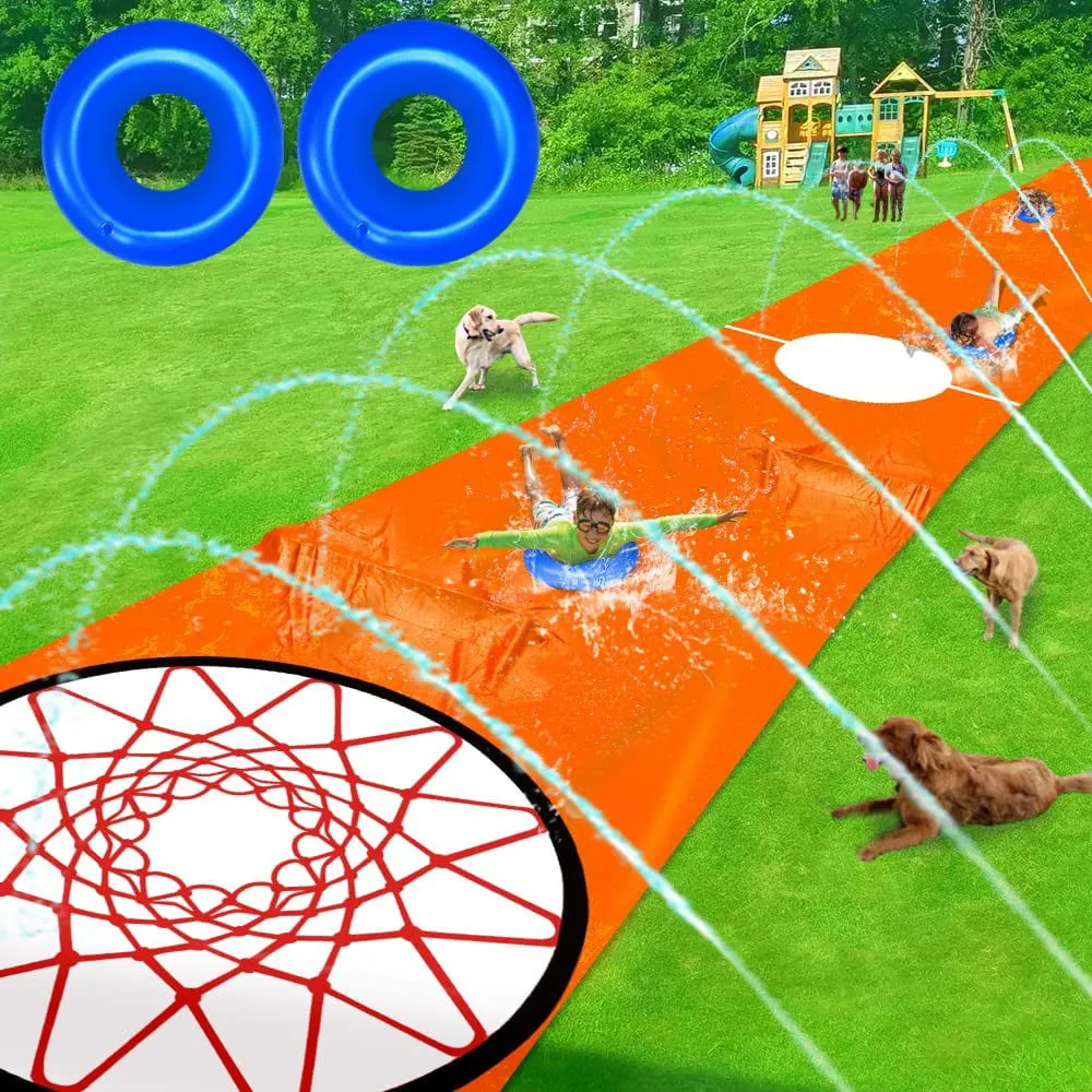 Terra Slip Spray and Slide for Kids & Adults Water Slide 33Ft x 5Ft, Hot Fun Summer Toys Games with 2 Sliding Ring