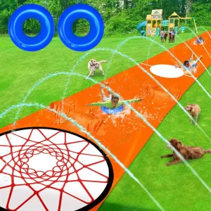 Terra Slip Spray and Slide for Kids & Adults Water Slide 33Ft x 5Ft, Hot Fun Summer Toys Games with 2 Sliding Ring