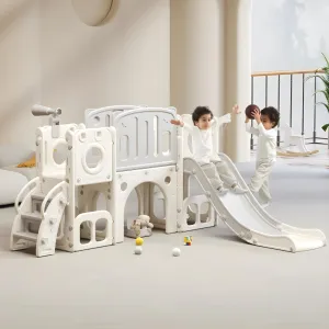 Twin Tower Playhouse With Slide , Durable Indoor/Outdoor Set For Toddlers 12M 