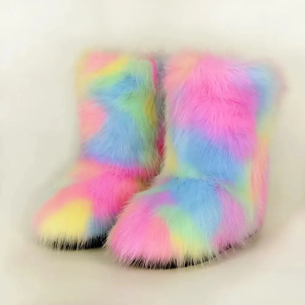 Women's Luxury Fluffy Faux Fur Snow Boots – Warm Plush Winter Footwear