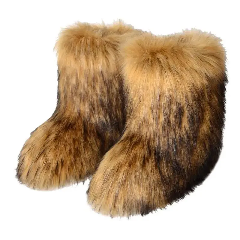 Women's Luxury Fluffy Faux Fur Snow Boots – Warm Plush Winter Footwear