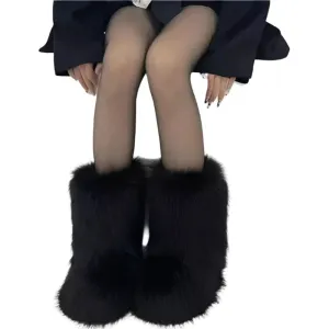 Women's Luxury Fluffy Faux Fur Snow Boots – Warm Plush Winter Footwear