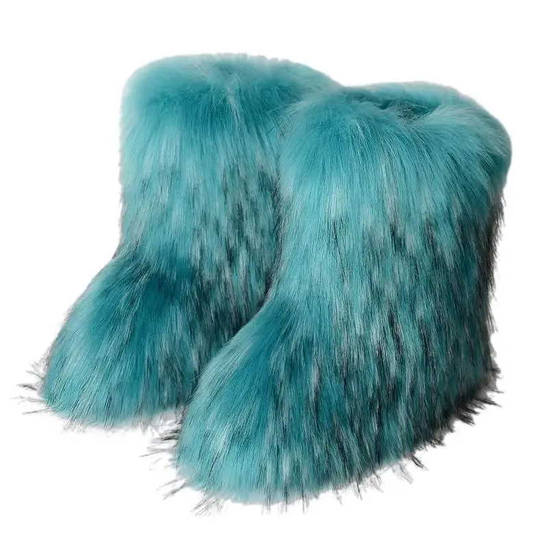 Women's Luxury Fluffy Faux Fur Snow Boots – Warm Plush Winter Footwear