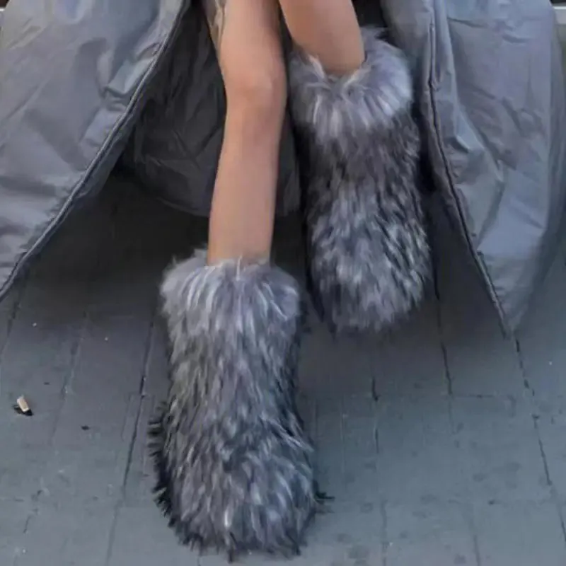 Women's Luxury Fluffy Faux Fur Snow Boots – Warm Plush Winter Footwear