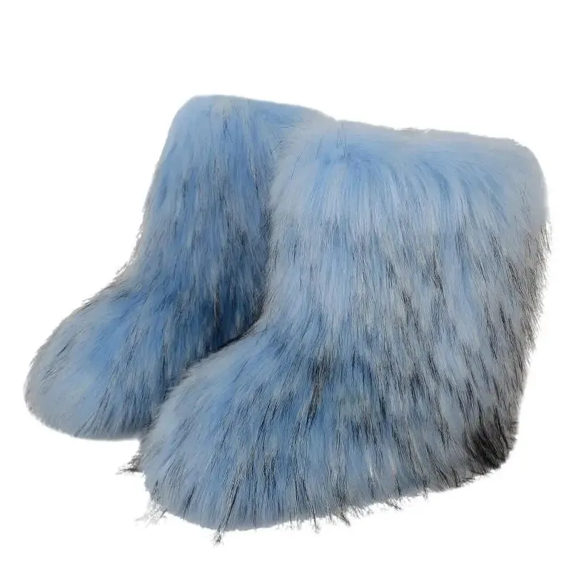 Women's Luxury Fluffy Faux Fur Snow Boots – Warm Plush Winter Footwear