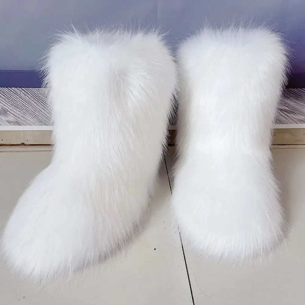 Women's Luxury Fluffy Faux Fur Snow Boots – Warm Plush Winter Footwear