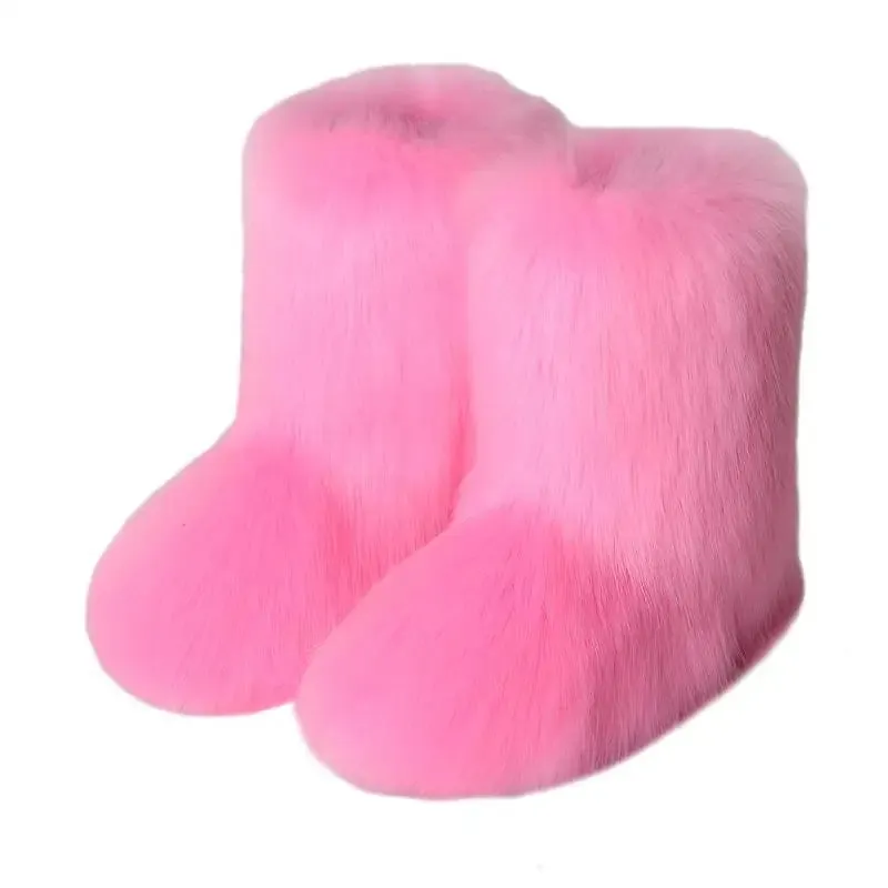 Women's Luxury Fluffy Faux Fur Snow Boots – Warm Plush Winter Footwear