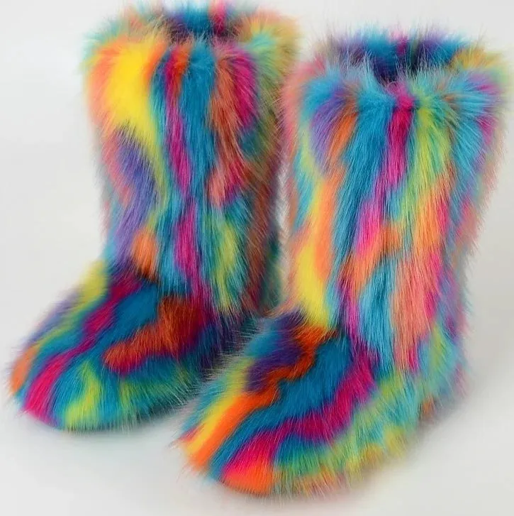 Women's Luxury Fluffy Faux Fur Snow Boots – Warm Plush Winter Footwear