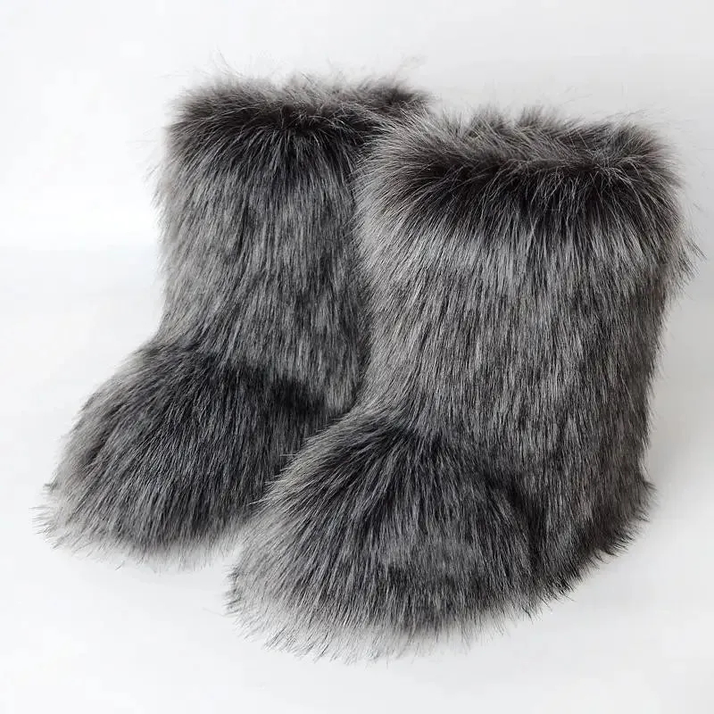 Women's Luxury Fluffy Faux Fur Snow Boots – Warm Plush Winter Footwear