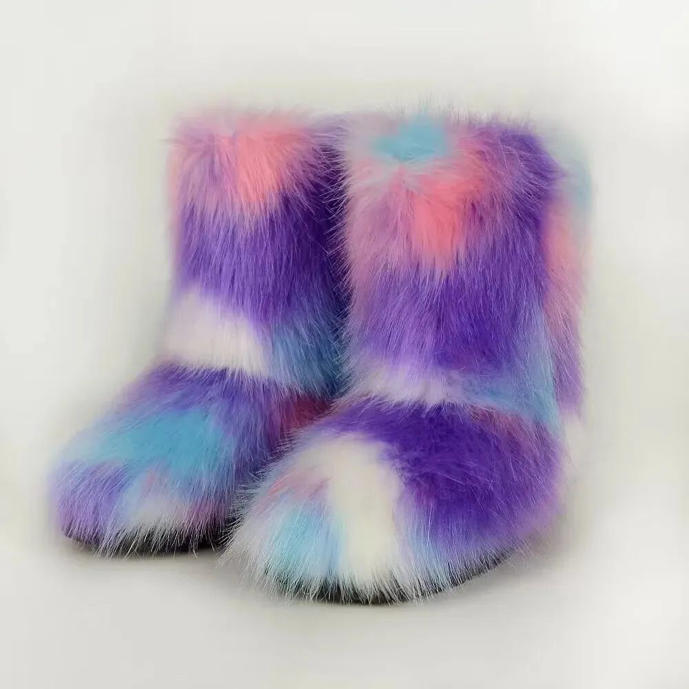 Women's Luxury Fluffy Faux Fur Snow Boots – Warm Plush Winter Footwear
