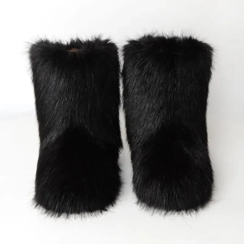 Women's Luxury Fluffy Faux Fur Snow Boots – Warm Plush Winter Footwear