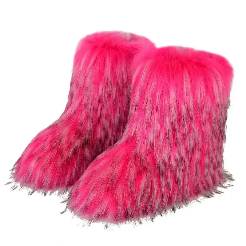 Women's Luxury Fluffy Faux Fur Snow Boots – Warm Plush Winter Footwear