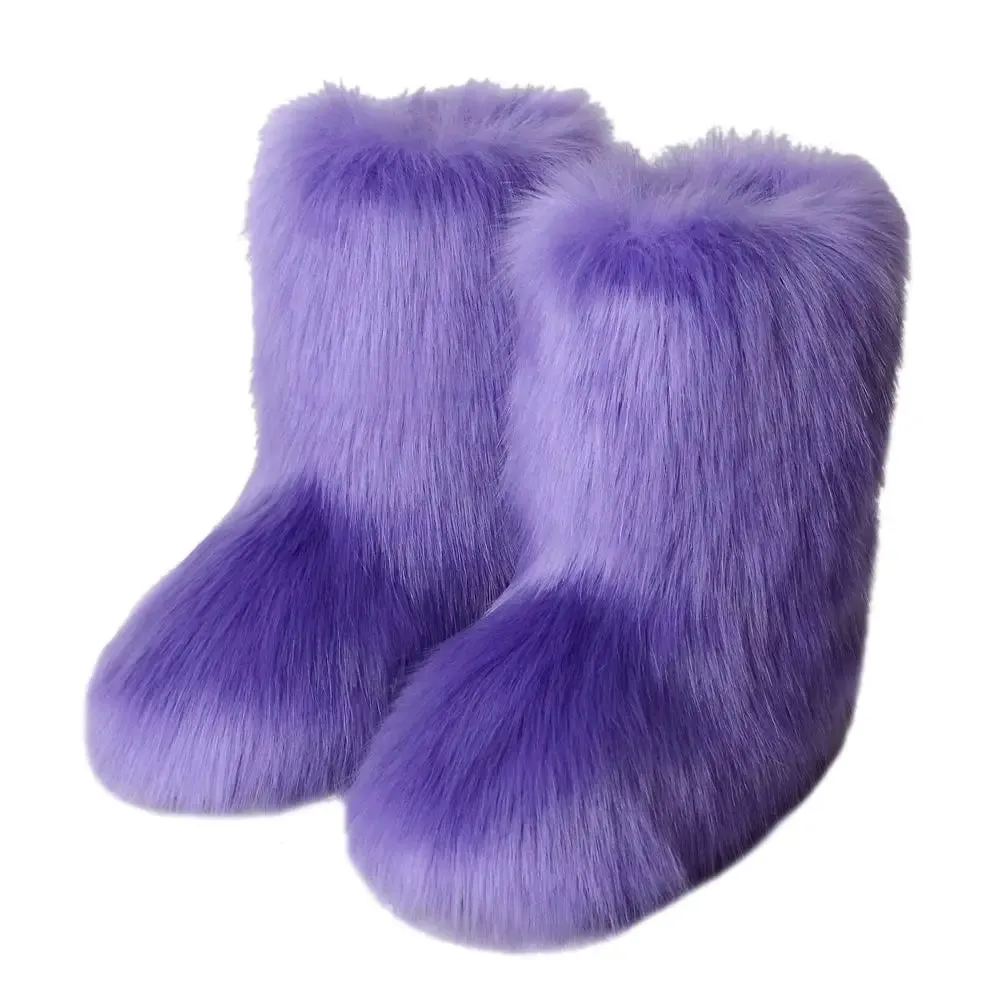 Women's Luxury Fluffy Faux Fur Snow Boots – Warm Plush Winter Footwear