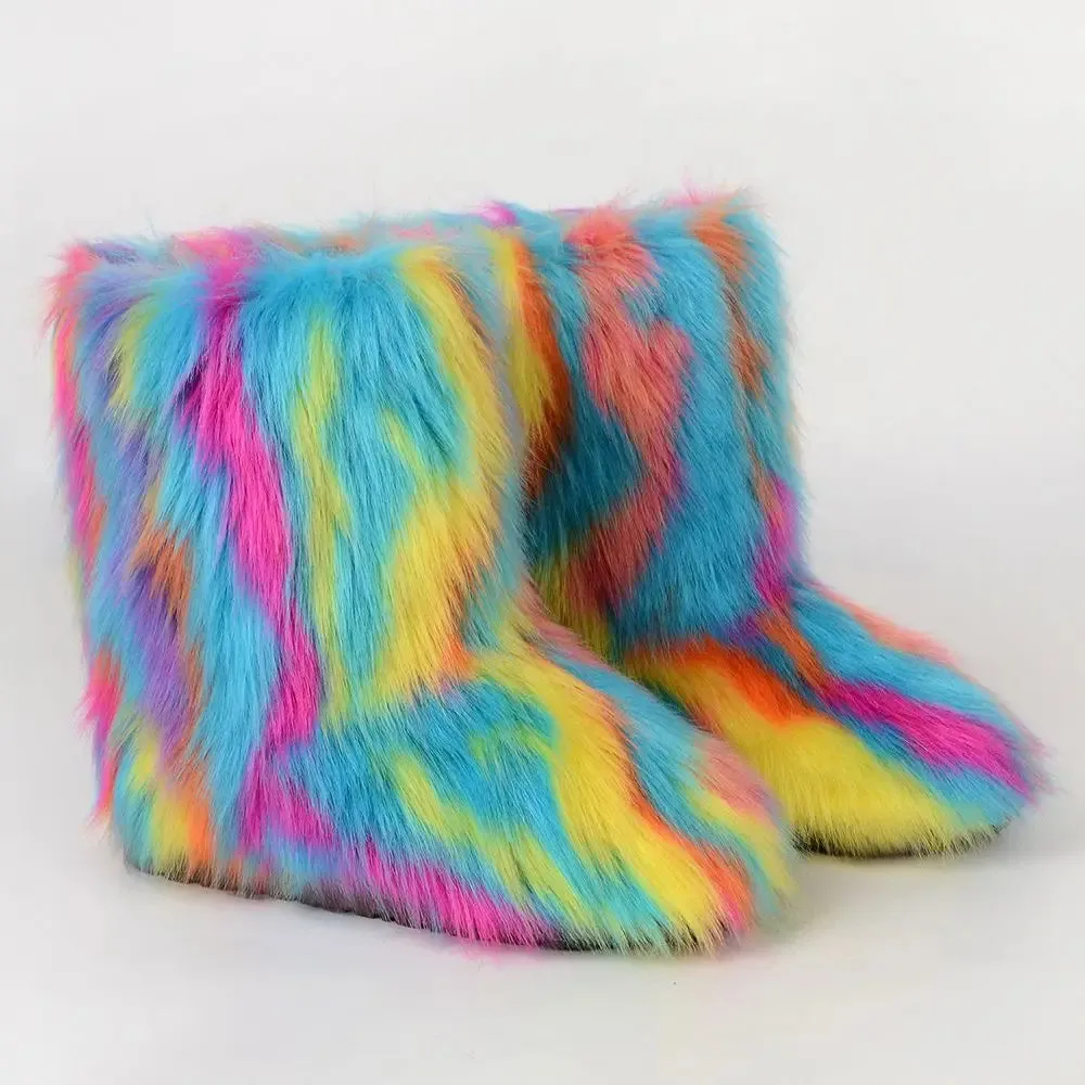Women's Luxury Fluffy Faux Fur Snow Boots – Warm Plush Winter Footwear