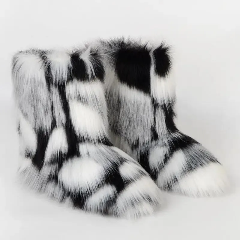 Women's Luxury Fluffy Faux Fur Snow Boots – Warm Plush Winter Footwear